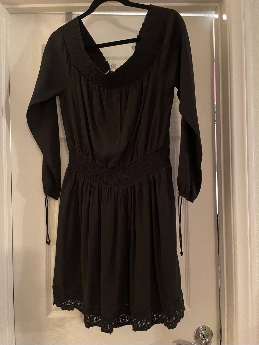 Abercrombie & Fitch Black Long-Sleeve Mini Dress with Lace Trim